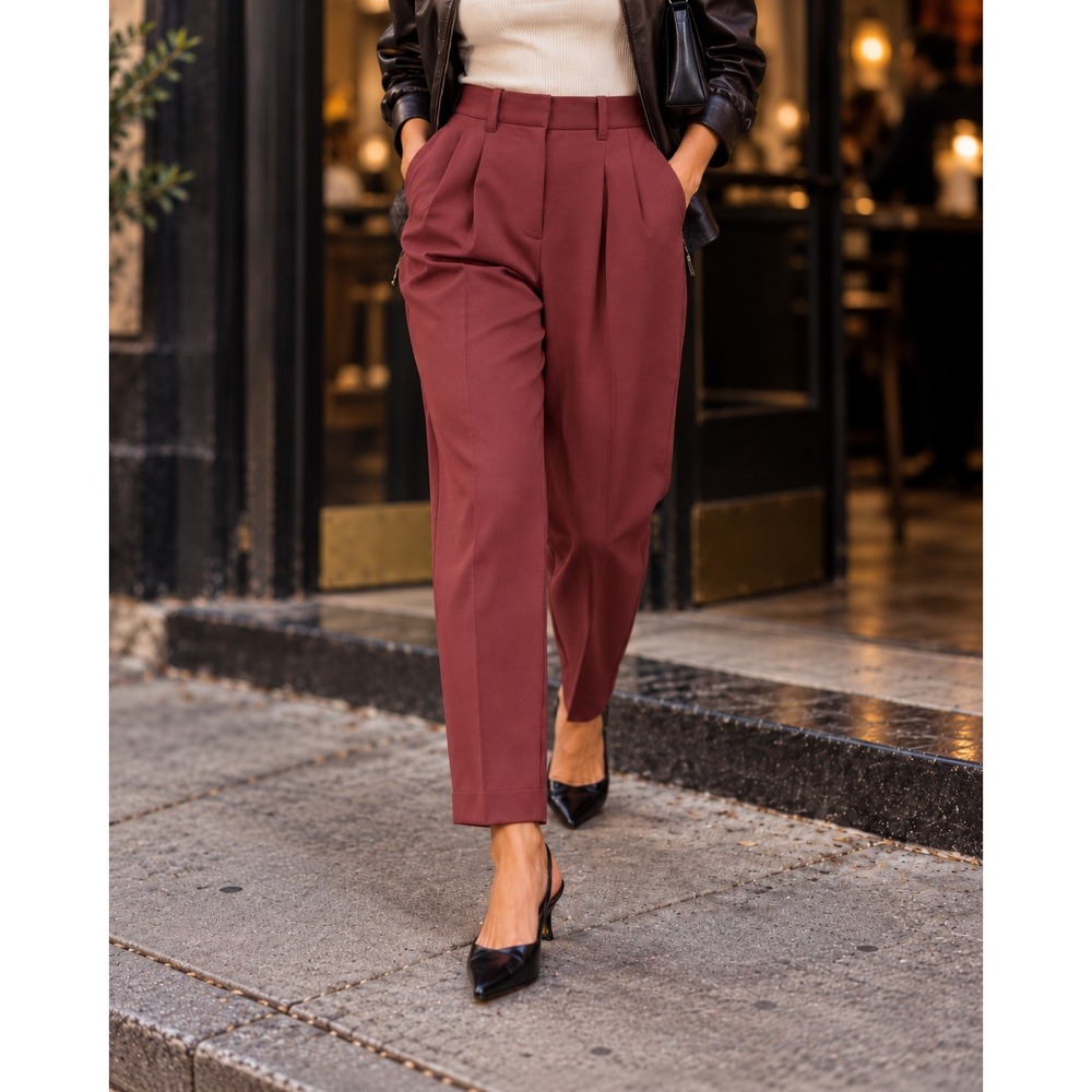 Aritzia Wilfred Carrot Pant High Rise Pleated Tapered Trousers Garnet Red 2